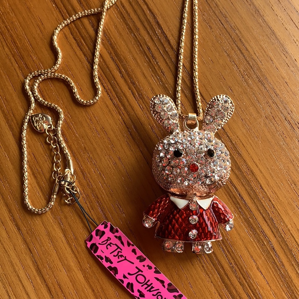 Betsey Johnson rhinestone Bunny necklace - Picture 2 of 5
